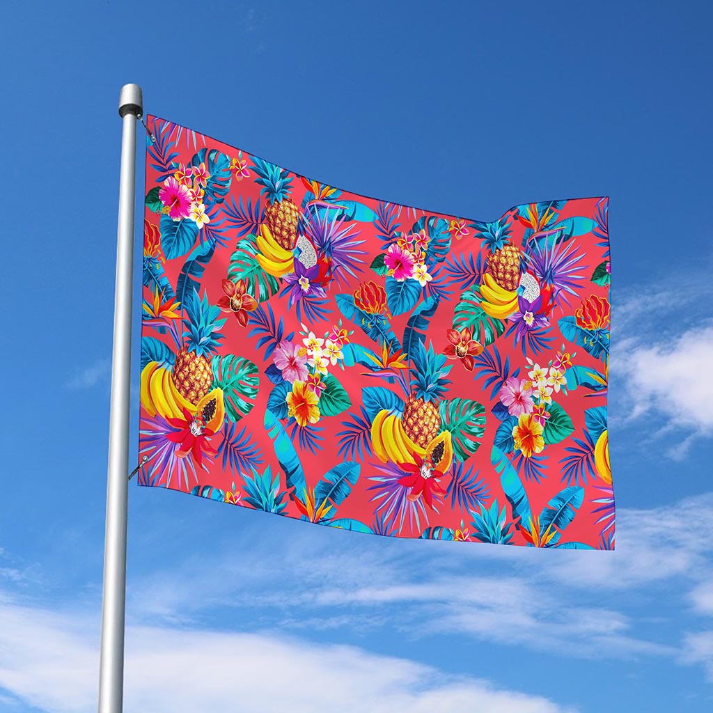 Pink Hawaiian Fruits Pattern Print Polyester Flag