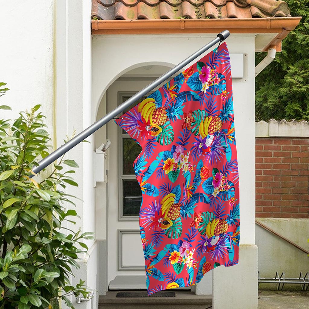 Pink Hawaiian Fruits Pattern Print Polyester Flag