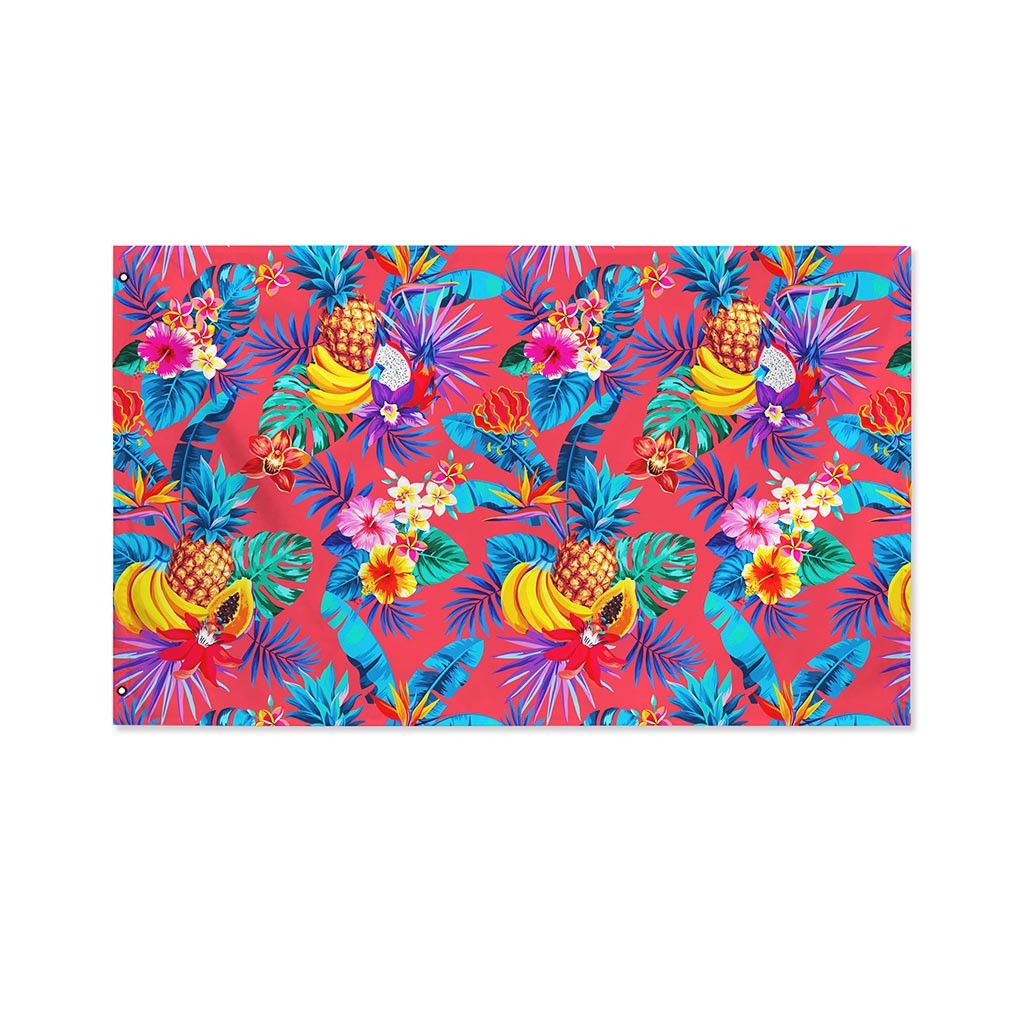 Pink Hawaiian Fruits Pattern Print Polyester Flag