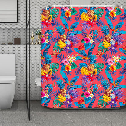 Pink Hawaiian Fruits Pattern Print Polyester Shower Curtain