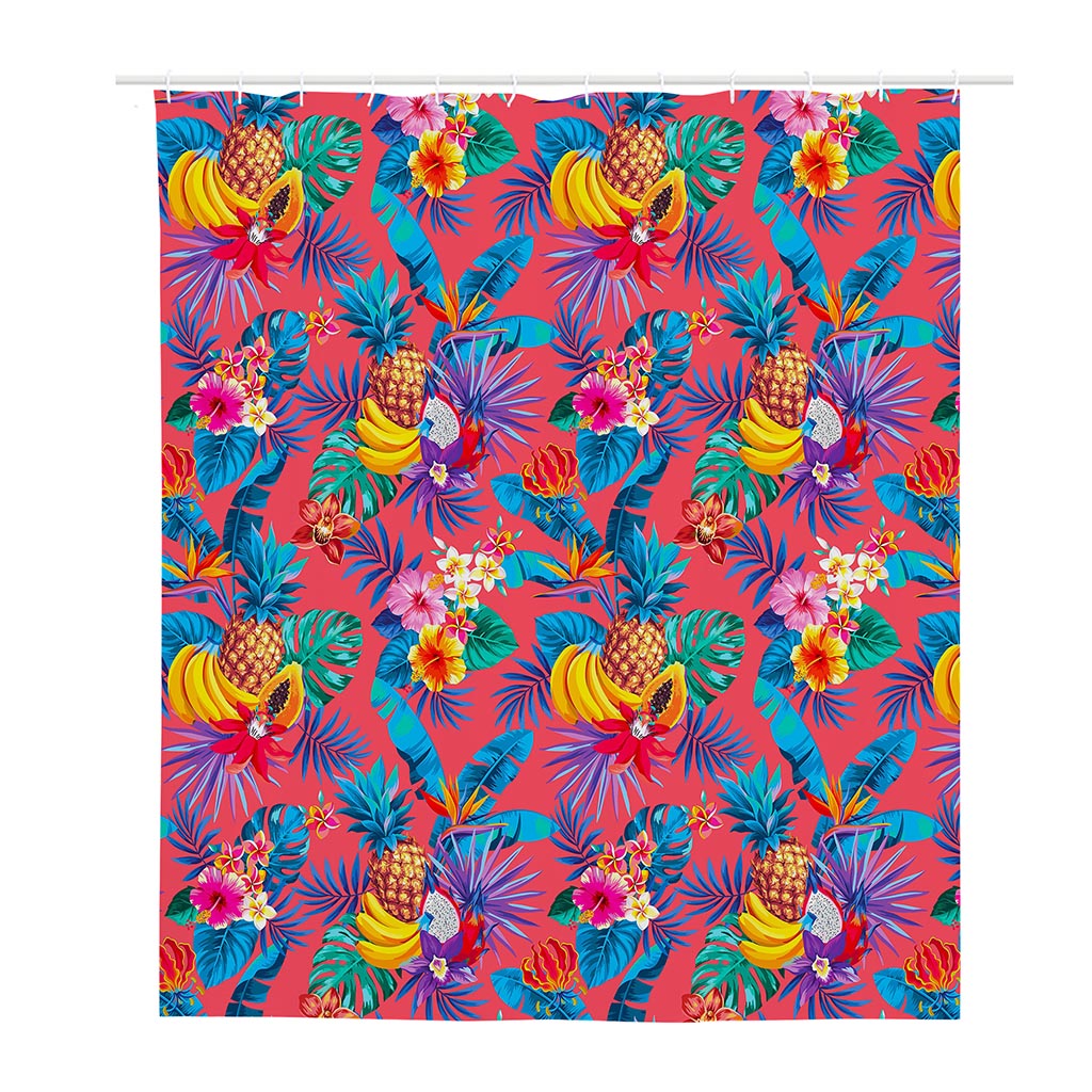 Pink Hawaiian Fruits Pattern Print Polyester Shower Curtain