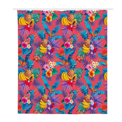 Pink Hawaiian Fruits Pattern Print Polyester Shower Curtain