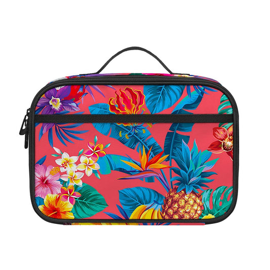 Pink Hawaiian Fruits Pattern Print Portable Lunch Bag