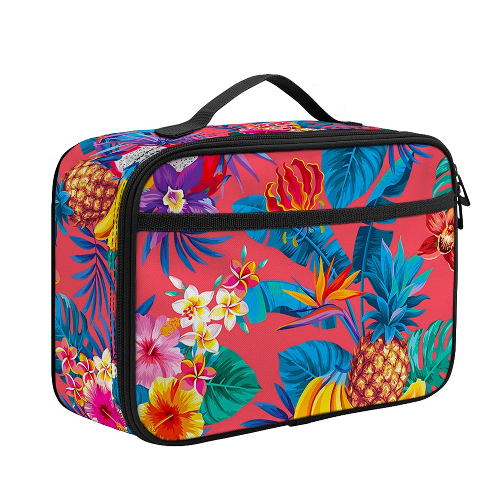 Pink Hawaiian Fruits Pattern Print Portable Lunch Bag