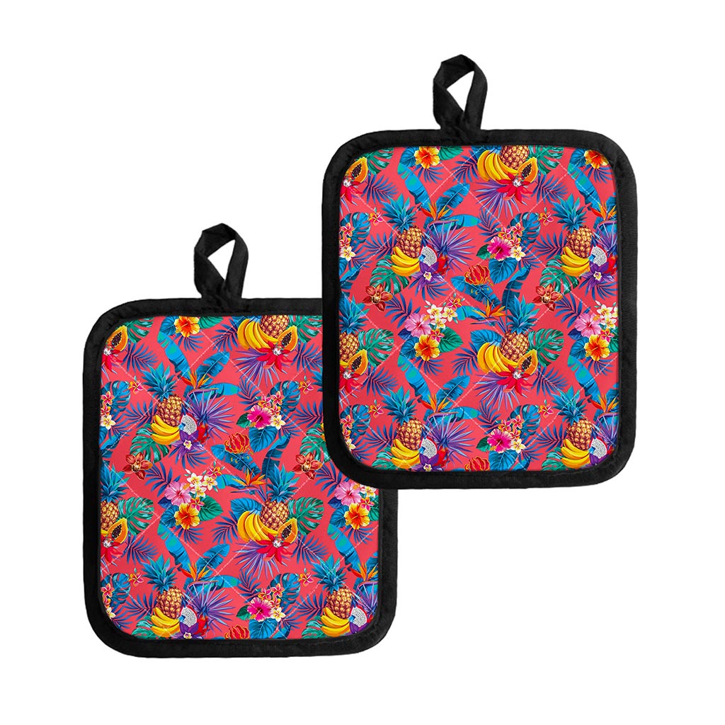 Pink Hawaiian Fruits Pattern Print Pot Holders