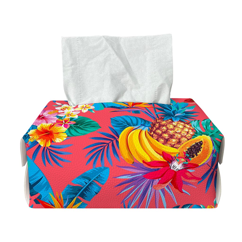 Pink Hawaiian Fruits Pattern Print Rectangle Tissue Box Cover