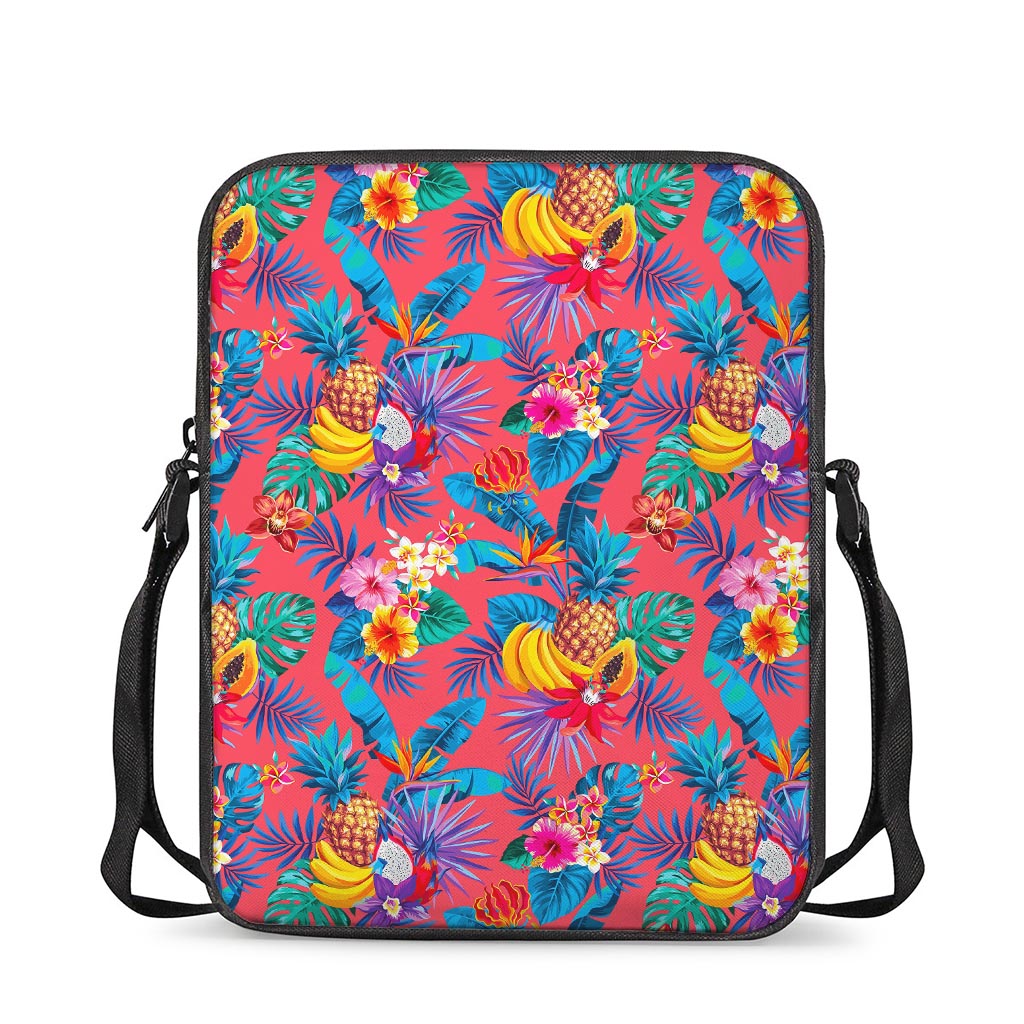 Pink Hawaiian Fruits Pattern Print Rectangular Crossbody Bag