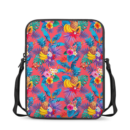 Pink Hawaiian Fruits Pattern Print Rectangular Crossbody Bag