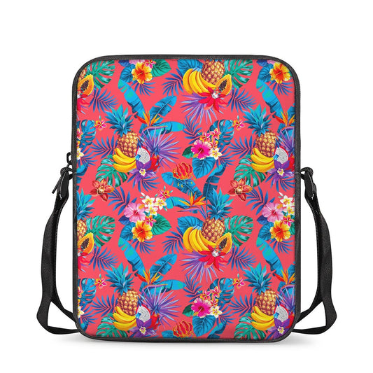 Pink Hawaiian Fruits Pattern Print Rectangular Crossbody Bag