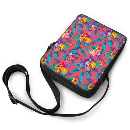 Pink Hawaiian Fruits Pattern Print Rectangular Crossbody Bag