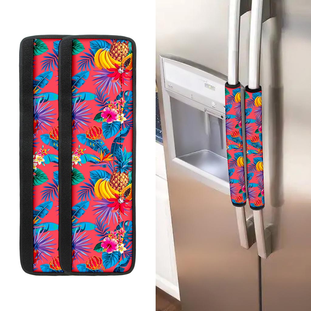 Pink Hawaiian Fruits Pattern Print Refrigerator Handle Covers