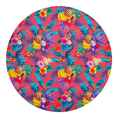 Pink Hawaiian Fruits Pattern Print Round Blanket