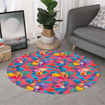 Pink Hawaiian Fruits Pattern Print Round Rug