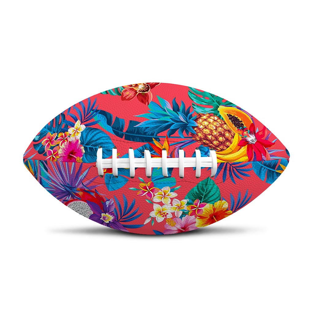 Pink Hawaiian Fruits Pattern Print Rugby Ball