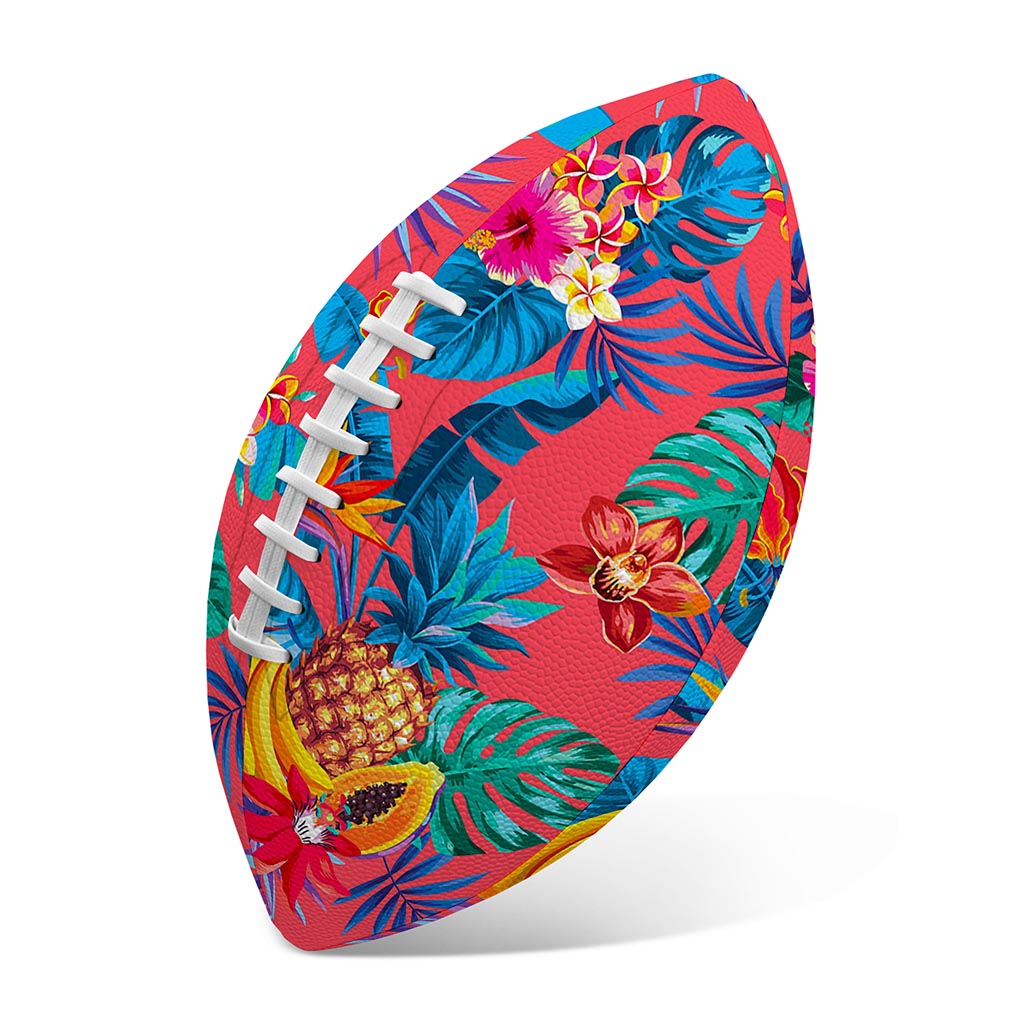 Pink Hawaiian Fruits Pattern Print Rugby Ball