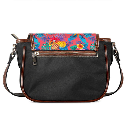Pink Hawaiian Fruits Pattern Print Saddle Bag