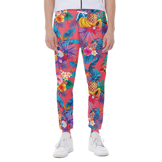 Pink Hawaiian Fruits Pattern Print Scuba Joggers