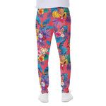 Pink Hawaiian Fruits Pattern Print Scuba Joggers