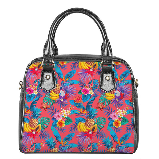 Pink Hawaiian Fruits Pattern Print Shoulder Handbag