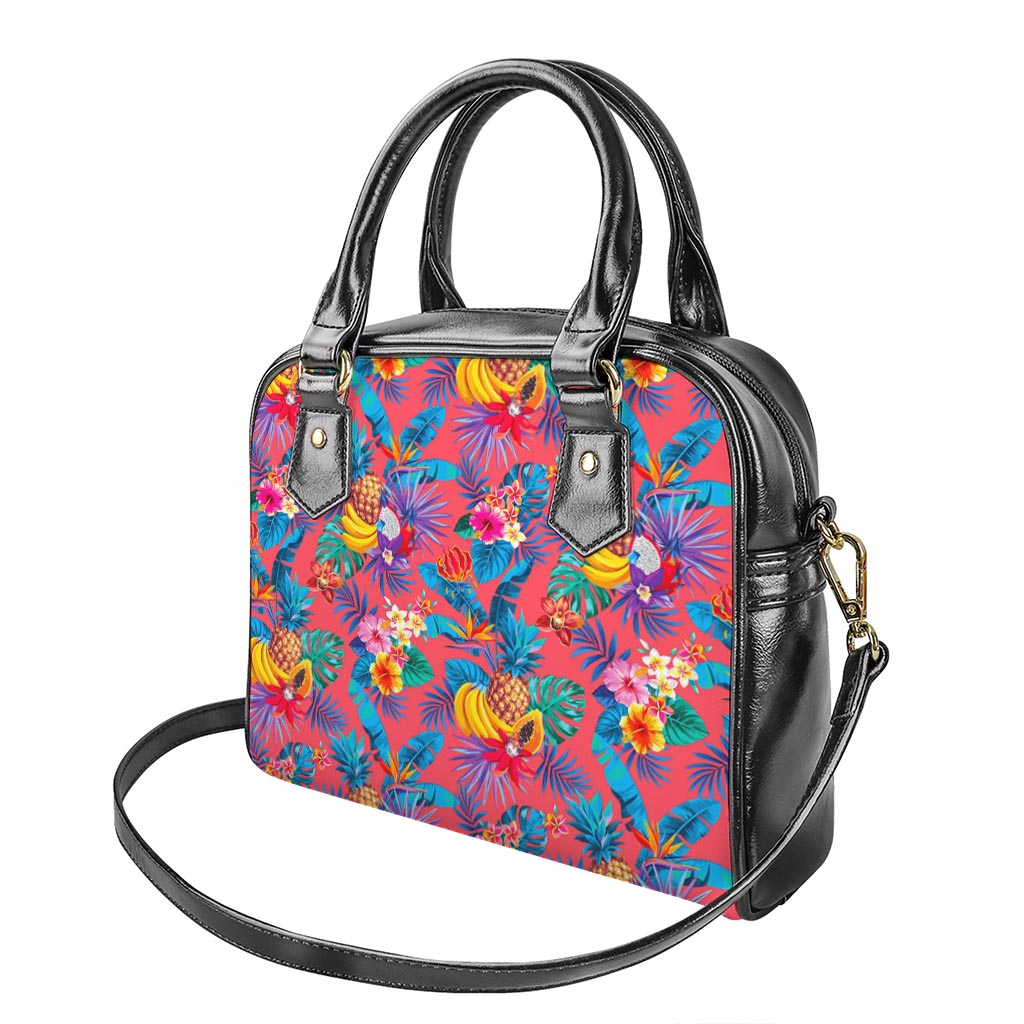 Pink Hawaiian Fruits Pattern Print Shoulder Handbag