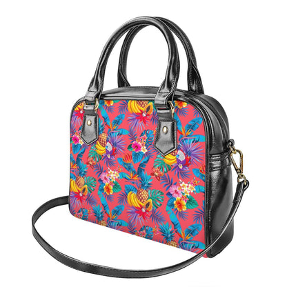 Pink Hawaiian Fruits Pattern Print Shoulder Handbag