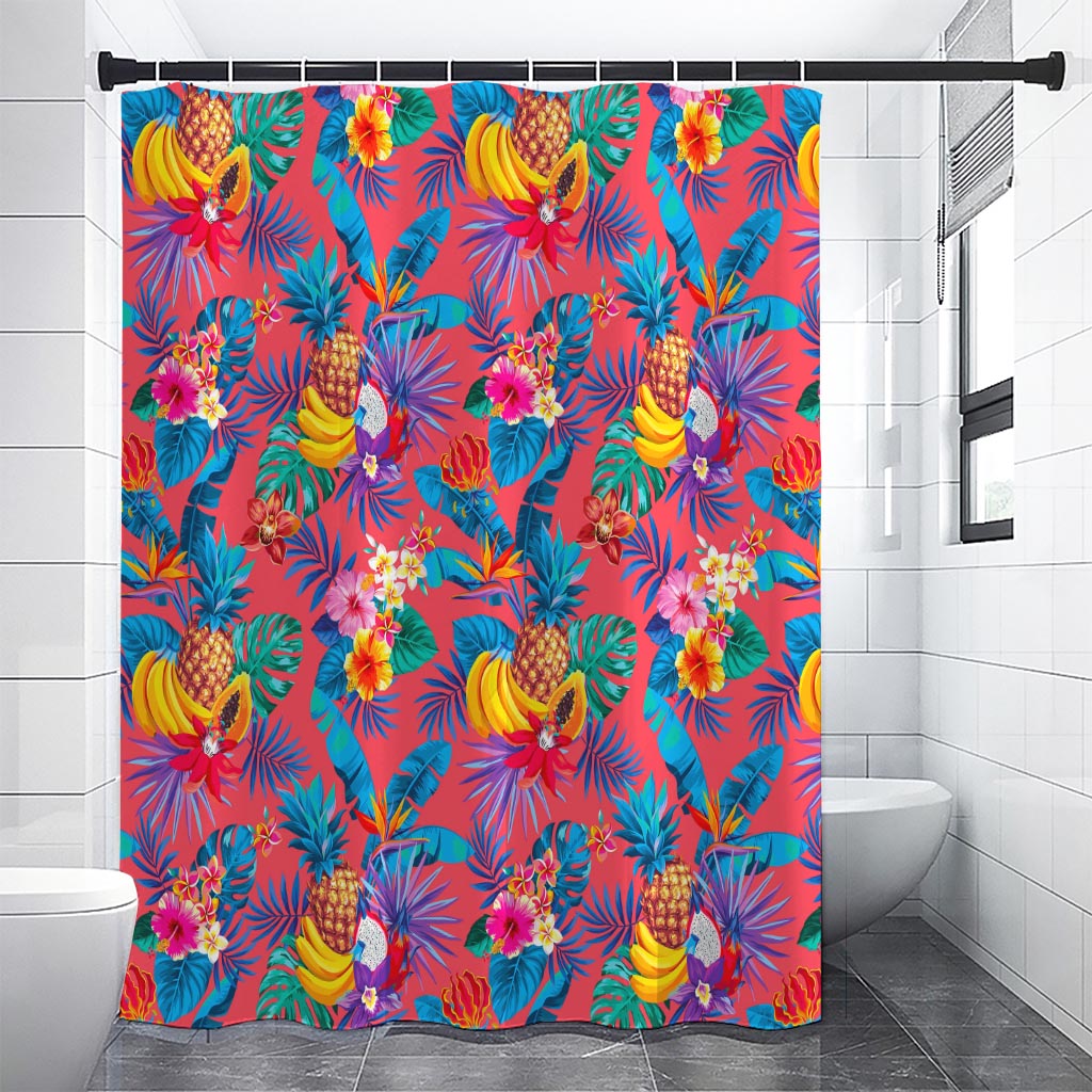 Pink Hawaiian Fruits Pattern Print Shower Curtain