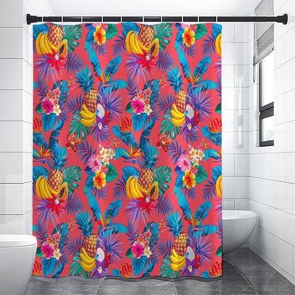 Pink Hawaiian Fruits Pattern Print Shower Curtain