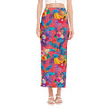 Pink Hawaiian Fruits Pattern Print Side Slit Maxi Skirt