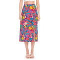 Pink Hawaiian Fruits Pattern Print Side Slit Midi Skirt