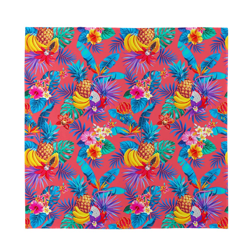 Pink Hawaiian Fruits Pattern Print Silk Bandana