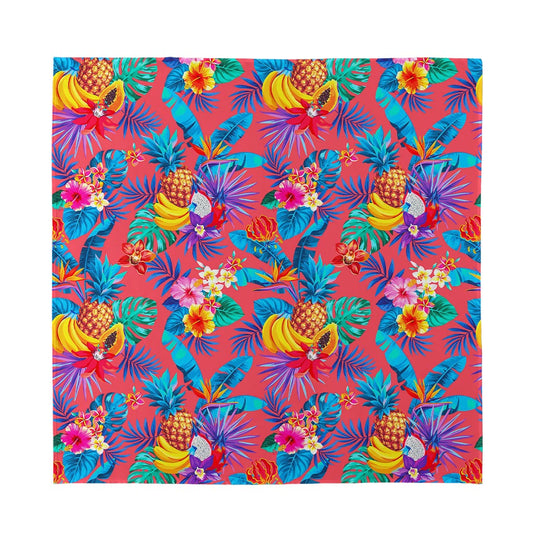 Pink Hawaiian Fruits Pattern Print Silk Bandana