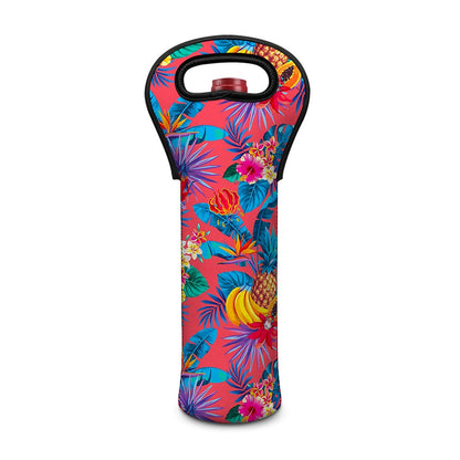 Pink Hawaiian Fruits Pattern Print Single Neoprene Wine Tote