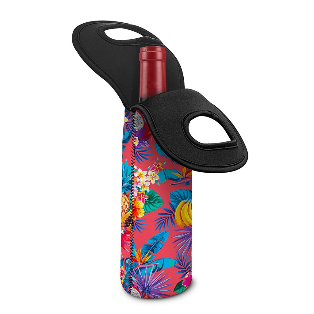 Pink Hawaiian Fruits Pattern Print Single Neoprene Wine Tote
