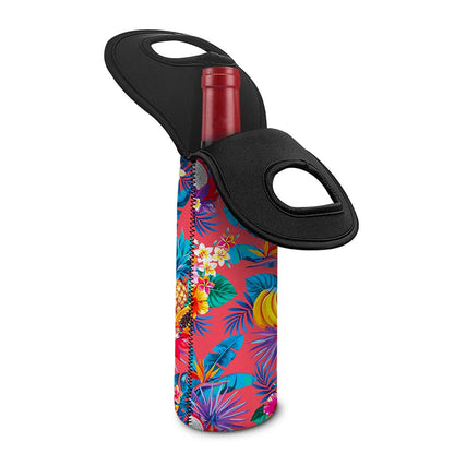 Pink Hawaiian Fruits Pattern Print Single Neoprene Wine Tote