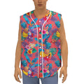 Pink Hawaiian Fruits Pattern Print Sleeveless Baseball Jersey