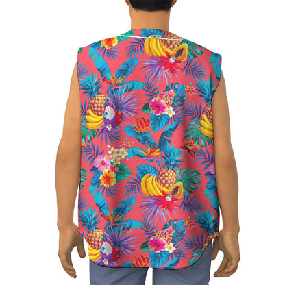 Pink Hawaiian Fruits Pattern Print Sleeveless Baseball Jersey