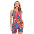 Pink Hawaiian Fruits Pattern Print Sleeveless One Piece Swimsuit