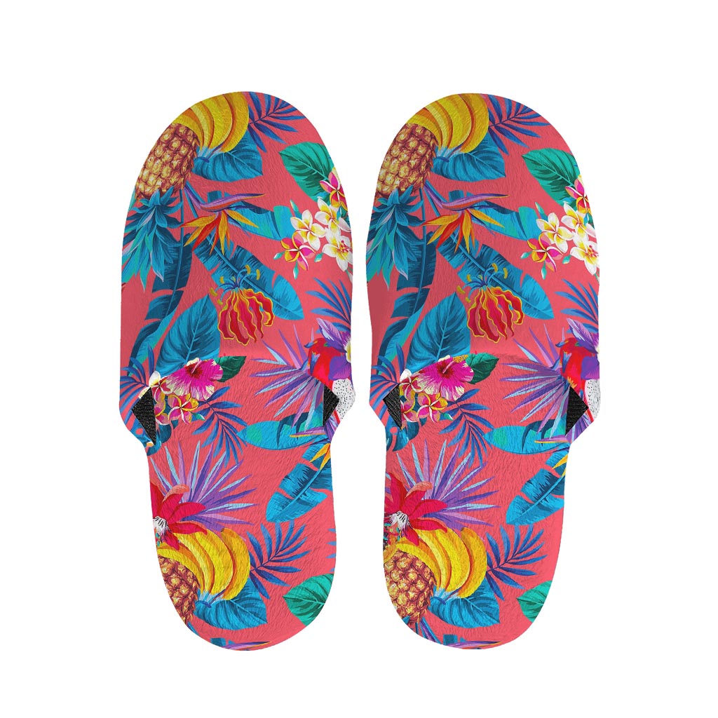 Pink Hawaiian Fruits Pattern Print Slippers