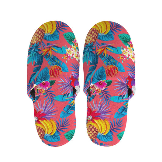Pink Hawaiian Fruits Pattern Print Slippers