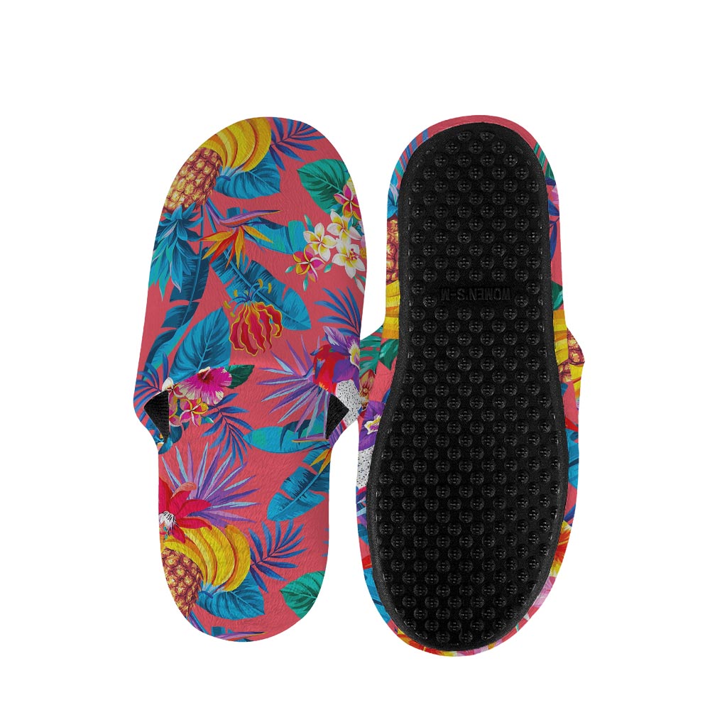 Pink Hawaiian Fruits Pattern Print Slippers