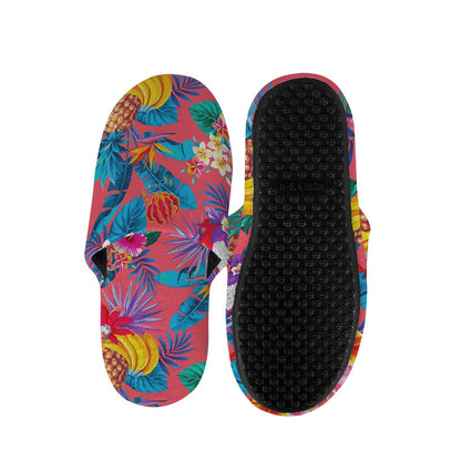 Pink Hawaiian Fruits Pattern Print Slippers