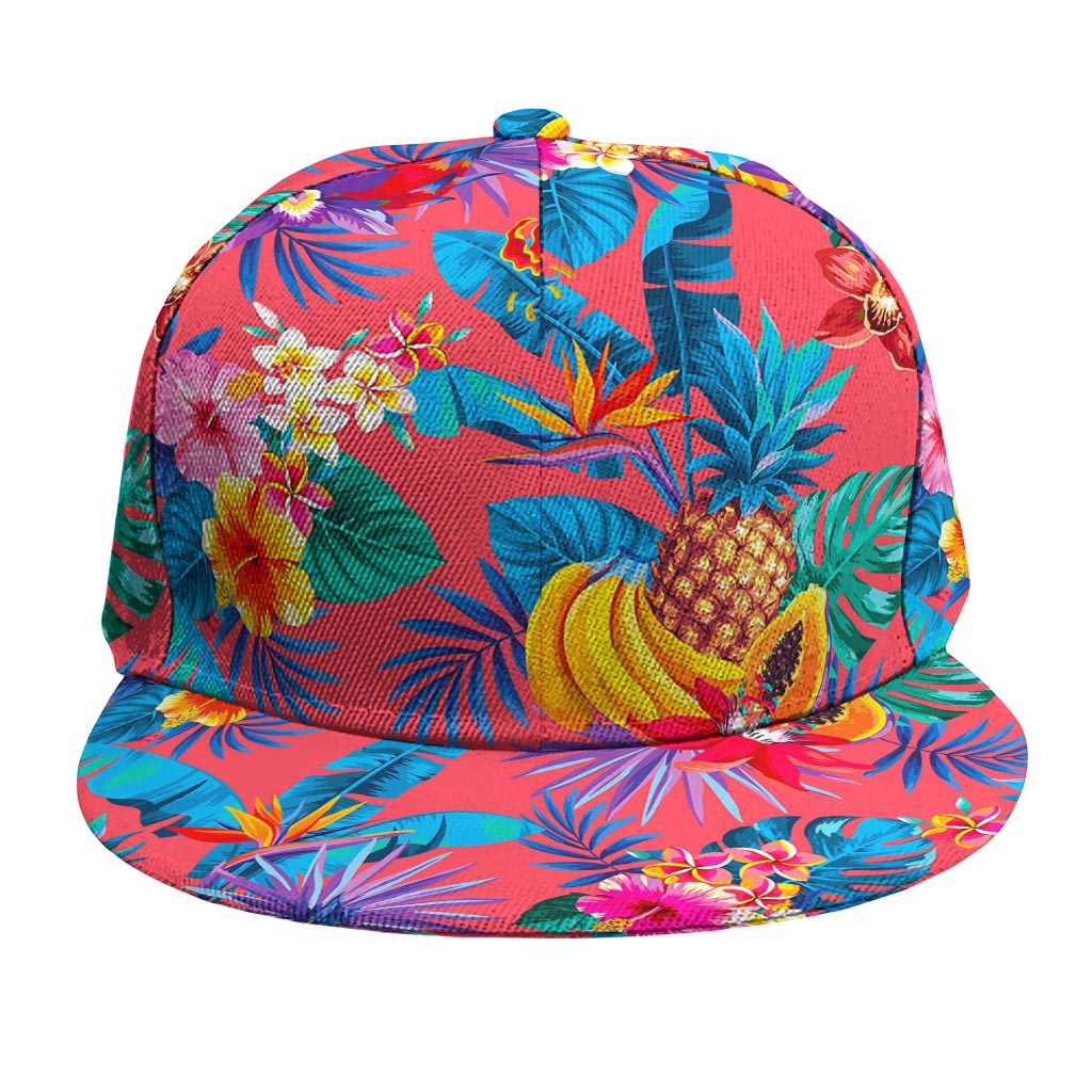 Pink Hawaiian Fruits Pattern Print Snapback Cap
