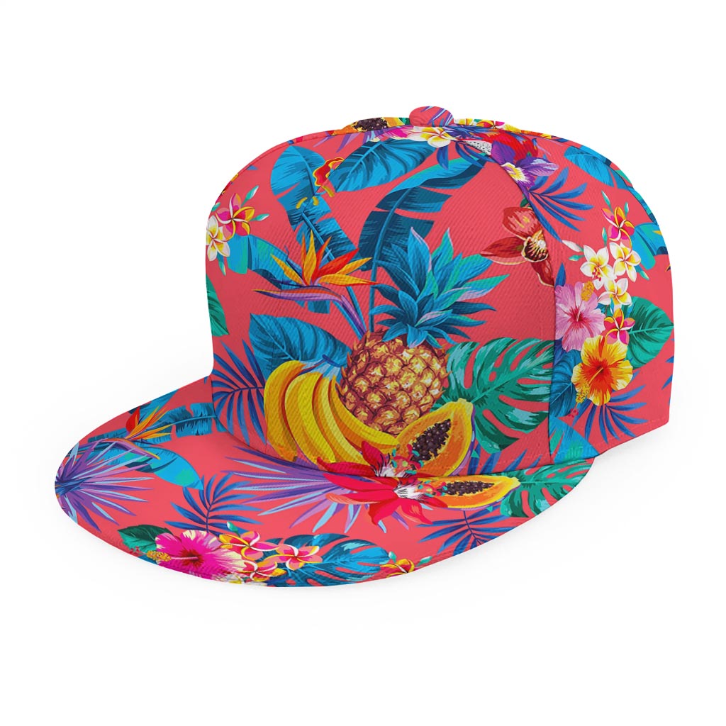 Pink Hawaiian Fruits Pattern Print Snapback Cap