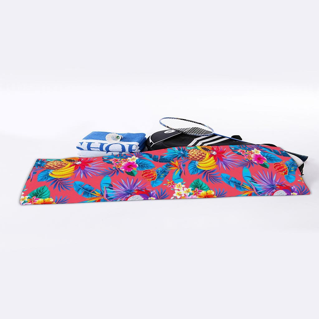 Pink Hawaiian Fruits Pattern Print Sports Towel