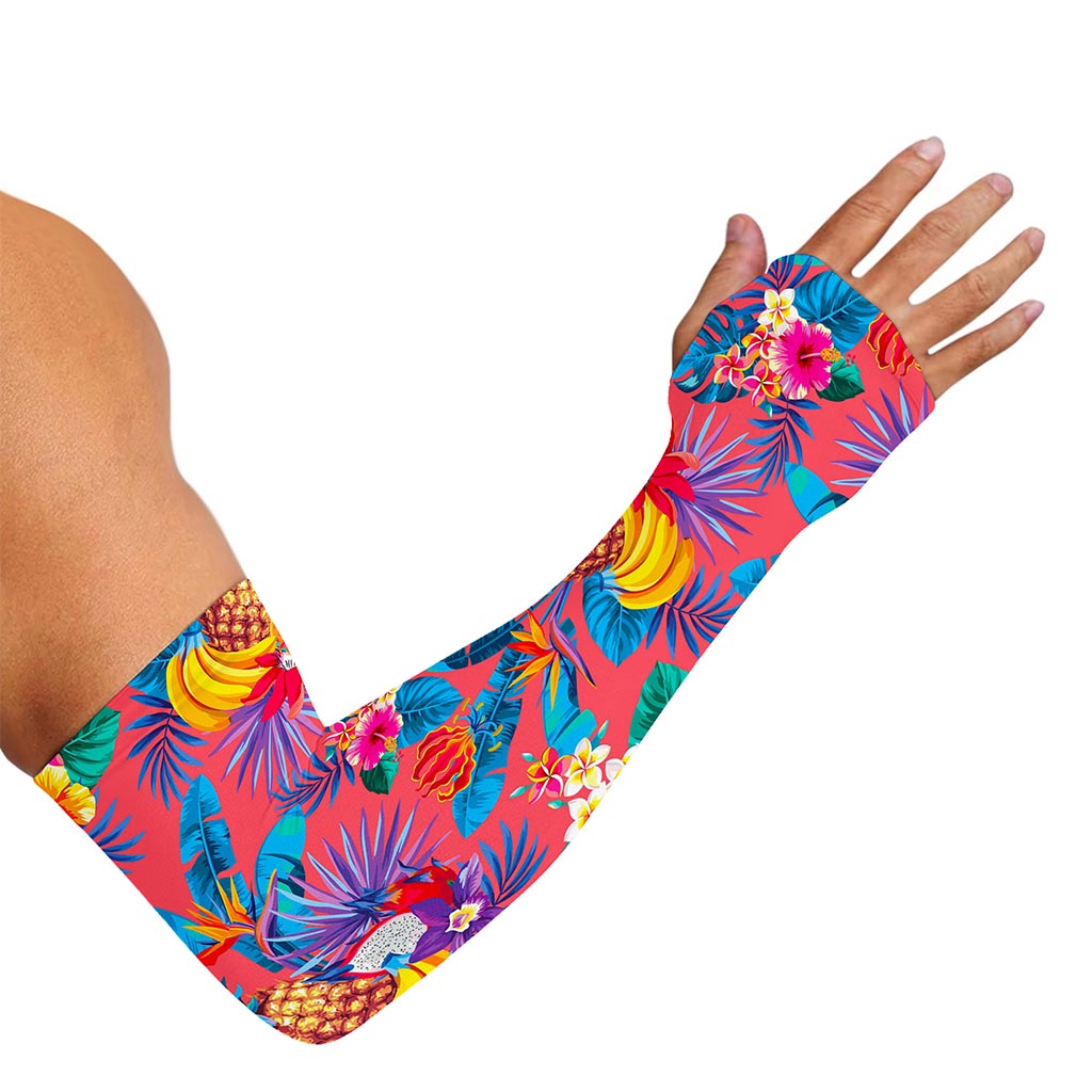 Pink Hawaiian Fruits Pattern Print Sun Protection Arm Sleeves