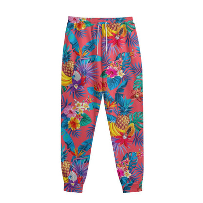 Pink Hawaiian Fruits Pattern Print Sweatpants