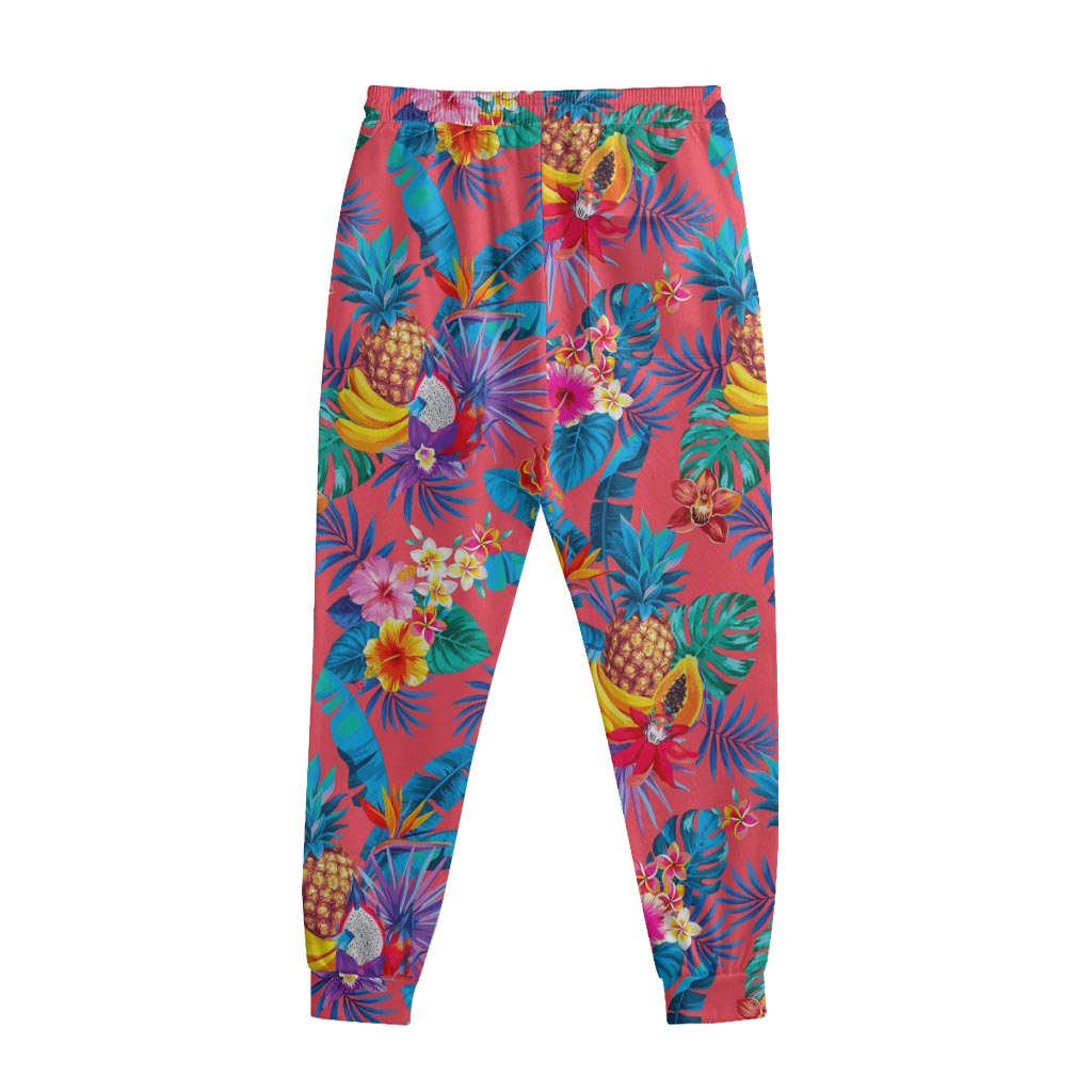 Pink Hawaiian Fruits Pattern Print Sweatpants