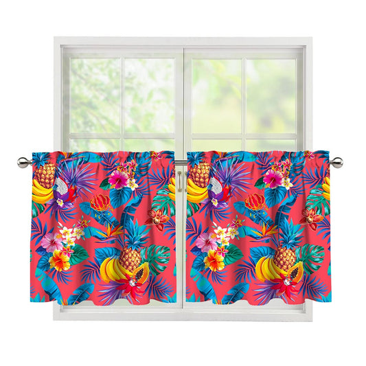 Pink Hawaiian Fruits Pattern Print Tier Curtains