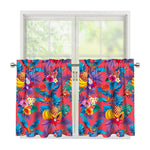 Pink Hawaiian Fruits Pattern Print Tier Curtains