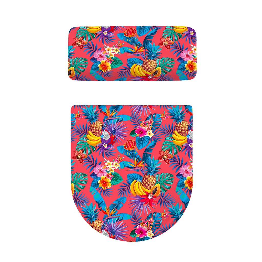 Pink Hawaiian Fruits Pattern Print Toilet Lid And Tank Cover Set